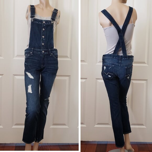 7 for All Mankind Distressed Denim Overalls SZ 25